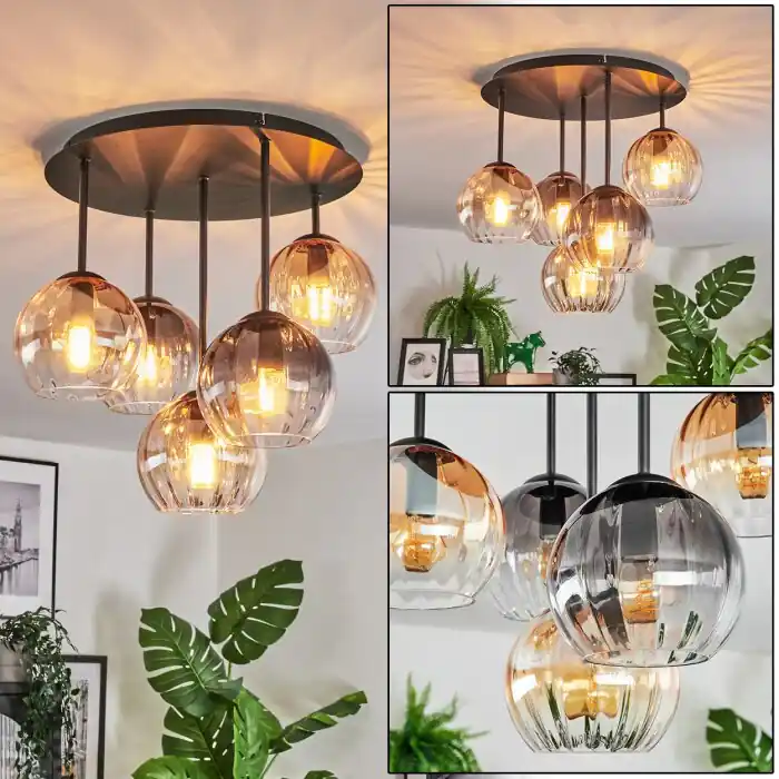 Koyoto Plafondlamp, Kogellampje 45 cm Amber, Duidelijk, Rookkleurig, 5-lichts Lage Kosten