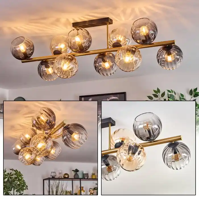 Hete Deal Koyoto Plafondlamp, Kogellampje Goud, Zwart, 10-lichts