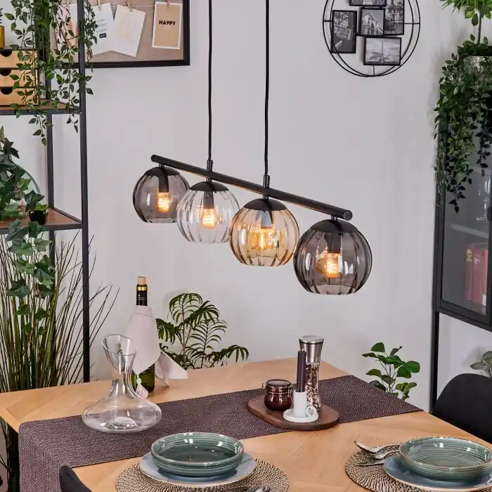 Lage Kosten Koyoto Hanglamp, Kogellampje, Hanglamp Amber, Duidelijk, Rookkleurig, 4-lichts