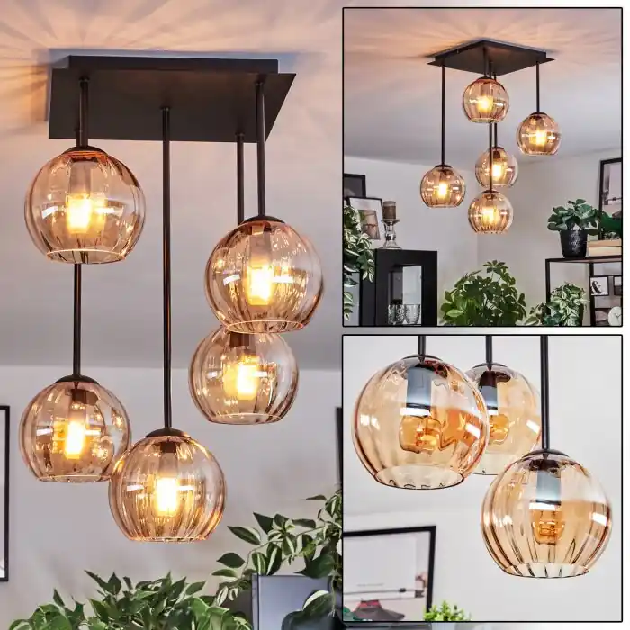 Koyoto Plafondlamp, Kogellampje Amber, 5-lichts Nu Kopen