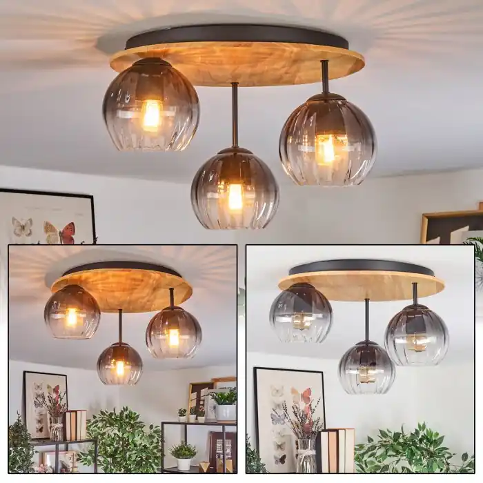 Finale Uitverkoop Koyoto Plafondlamp, Kogellampje 40 cm Natuurlijke kleuren, Zwart, 3-lichts
