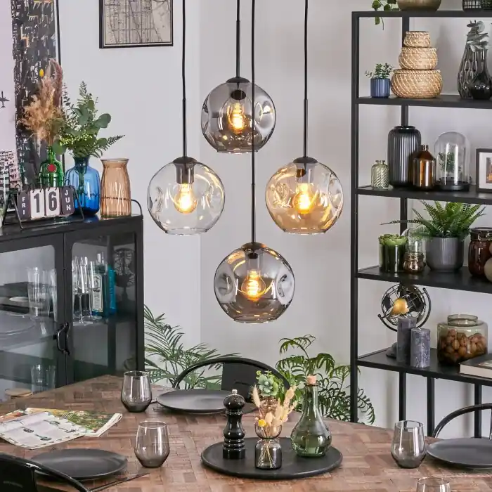 Ripoll Hanglamp, Kogellampje, Cluster hanglamp Amber, Duidelijk, Rookkleurig, 4-lichts Koop Online