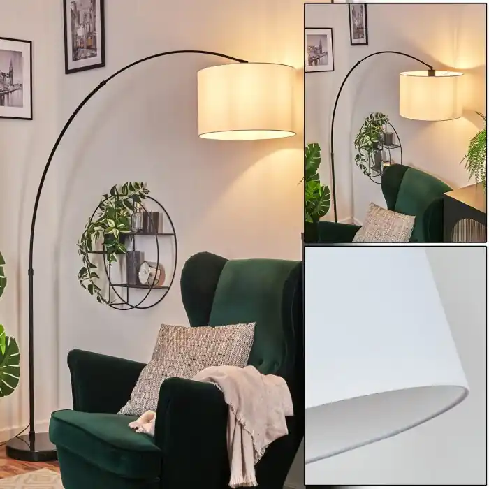 Betaalbaar Soungou Staande lamp, Booglampen Zwart, 1-licht, Stoffen kap