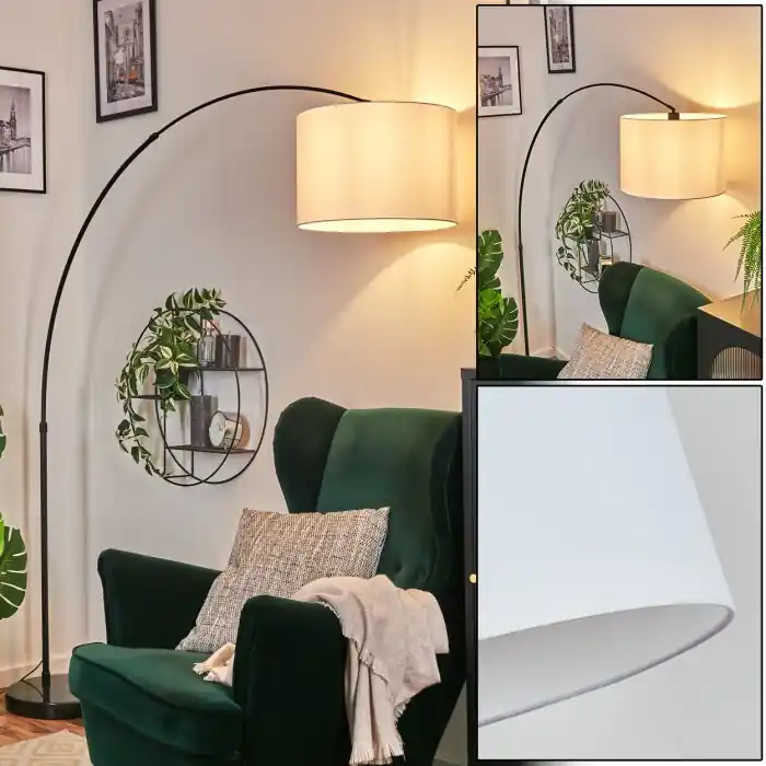 Merkproduct Bassagoda Staande lamp, Booglampen Zwart, 1-licht, Stoffen lampenkap