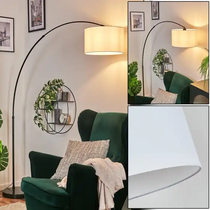Laatste Versie Bassagoda Staande lamp, Booglampen Zwart, 1-licht, Stoffen lampenkap