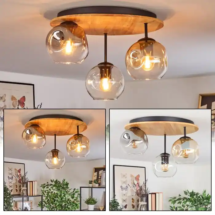 Ripoll Plafondlamp, Kogellampje Natuurlijke kleuren, Zwart, 3-lichts Populair