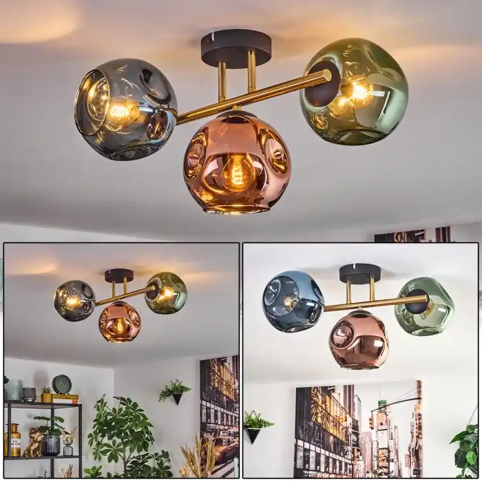 Ripoll Plafondlamp, Kogellampje Goud, Zwart, 3-lichts Dagaanbieding