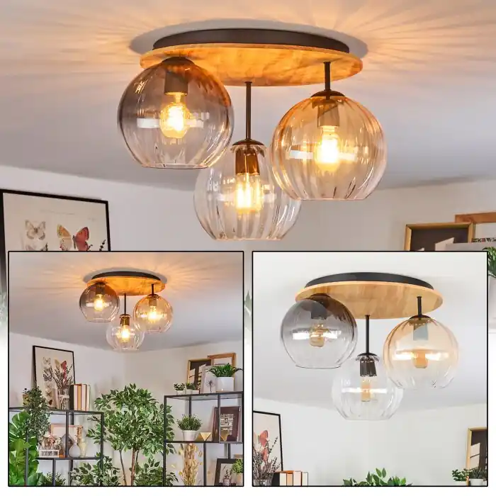 Tijdelijk Beschikbaar Koyoto Plafondlamp, Kogellampje 40 cm Natuurlijke kleuren, Zwart, 3-lichts