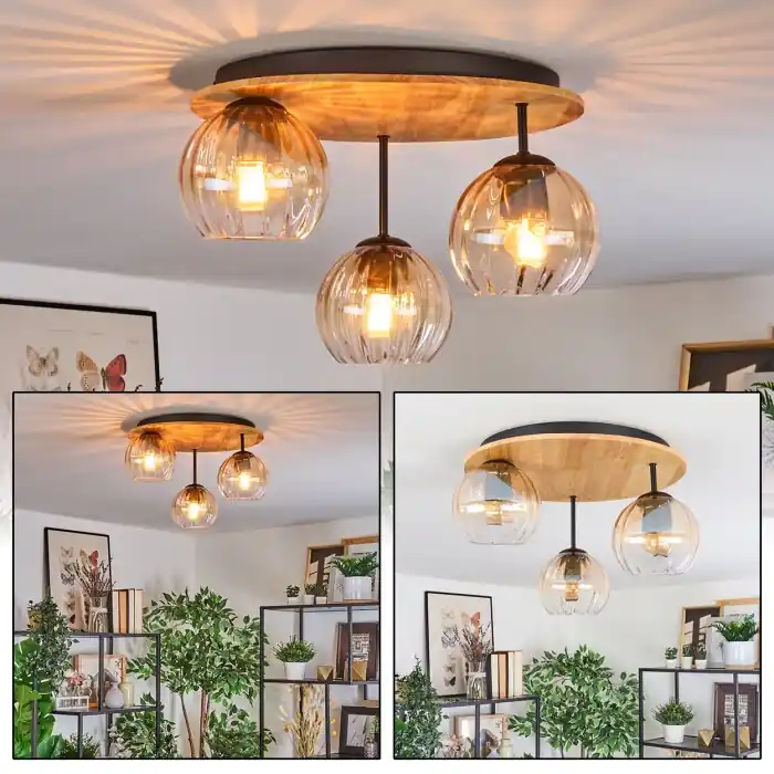 Koyoto Plafondlamp, Kogellampje 40 cm Natuurlijke kleuren, Zwart, 3-lichts Populair
