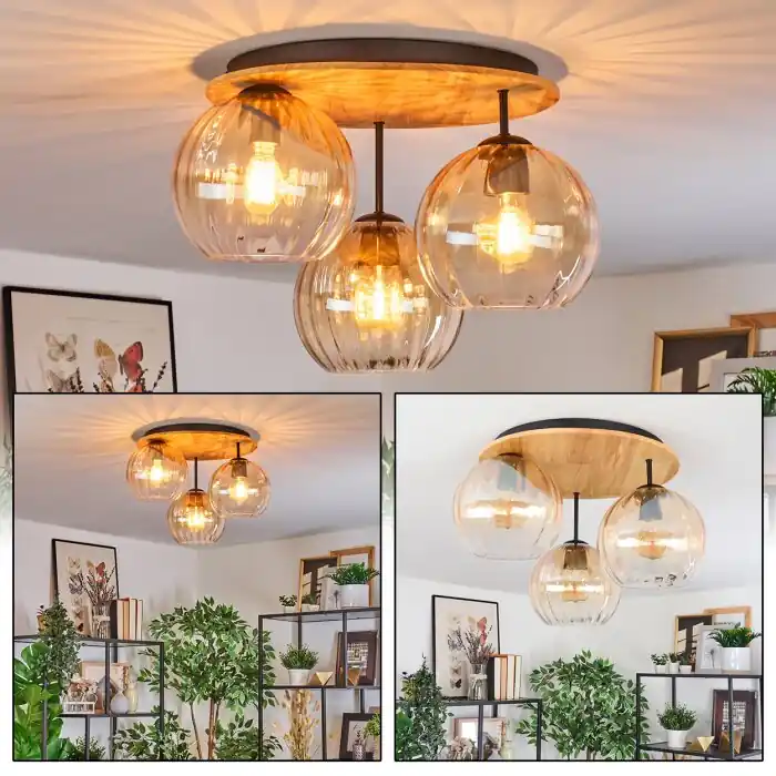 Veilige Betaling Koyoto Plafondlamp, Kogellampje 40 cm Natuurlijke kleuren, Zwart, 3-lichts