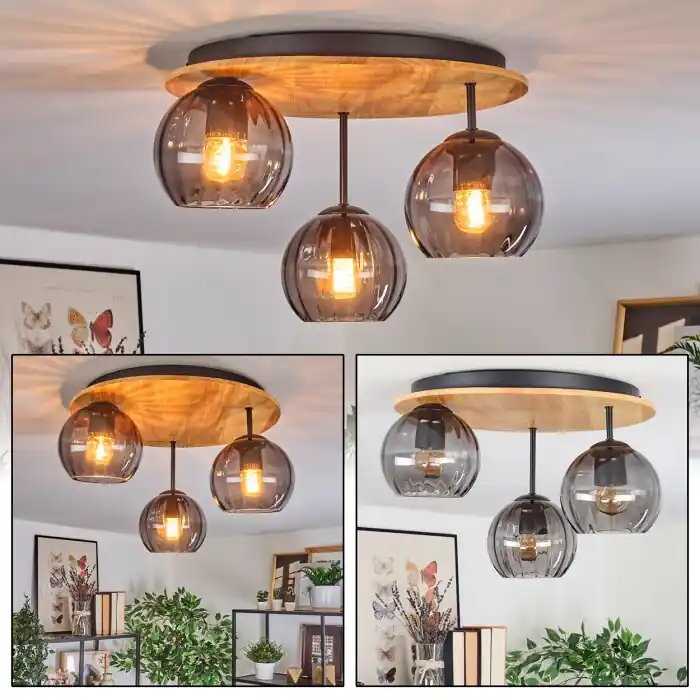 Koyoto Plafondlamp, Kogellampje Natuurlijke kleuren, Zwart, 3-lichts Snelle Levering