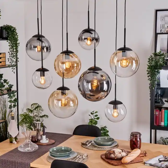 Flitsaanbieding Gastor Hanglamp, Kogellampje, Hanglamp Amber, Chroom, Duidelijk, Rookkleurig, 8-lichts