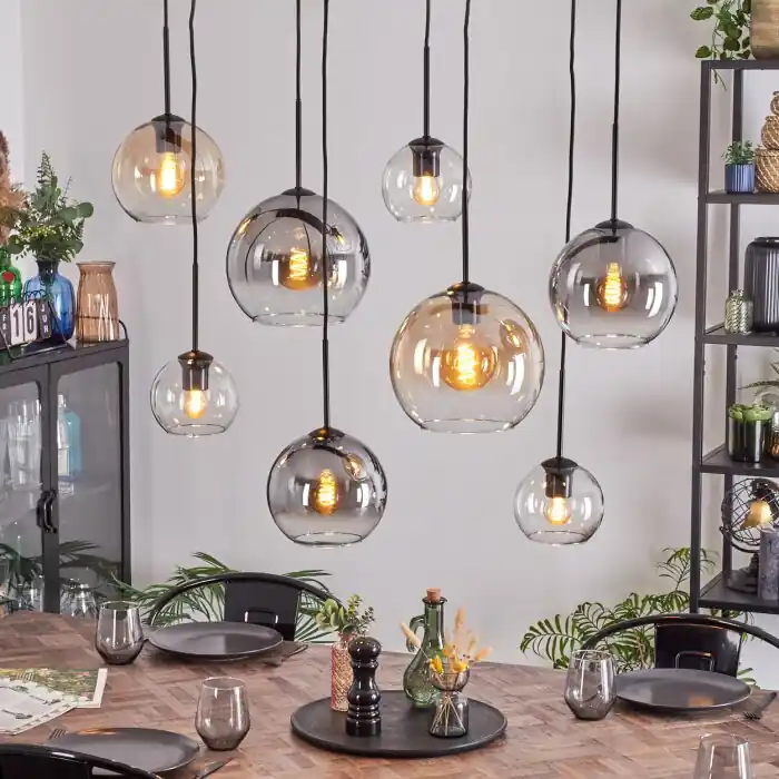 Koyoto Hanglamp, Kogellampje, Hanglamp Amber, Duidelijk, Rookkleurig, 8-lichts Gecertificeerd