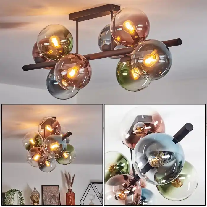 Voordeelprijs Gastor Plafondlamp, Kogellampje Blauw, Groen, Duidelijk, Koperkleurig, 8-lichts