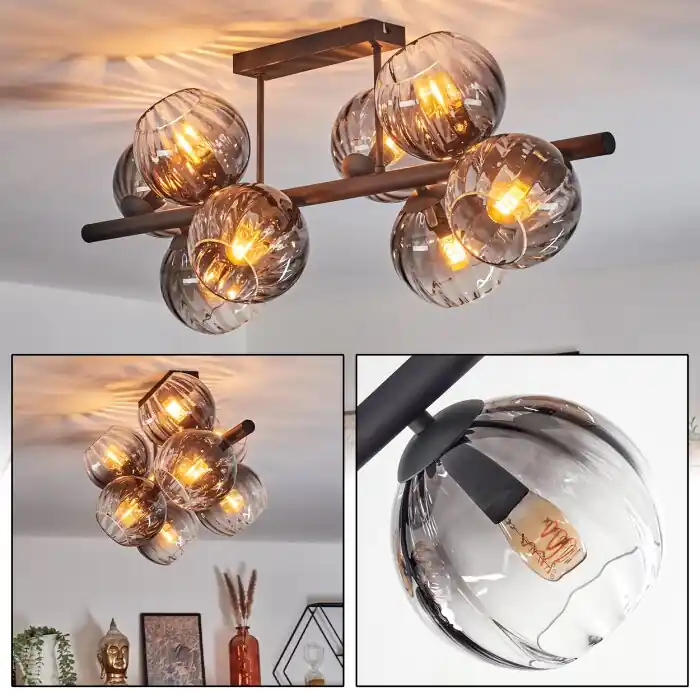 Koyoto Plafondlamp, Kogellampje Duidelijk, Rookkleurig, 8-lichts Dagaanbieding