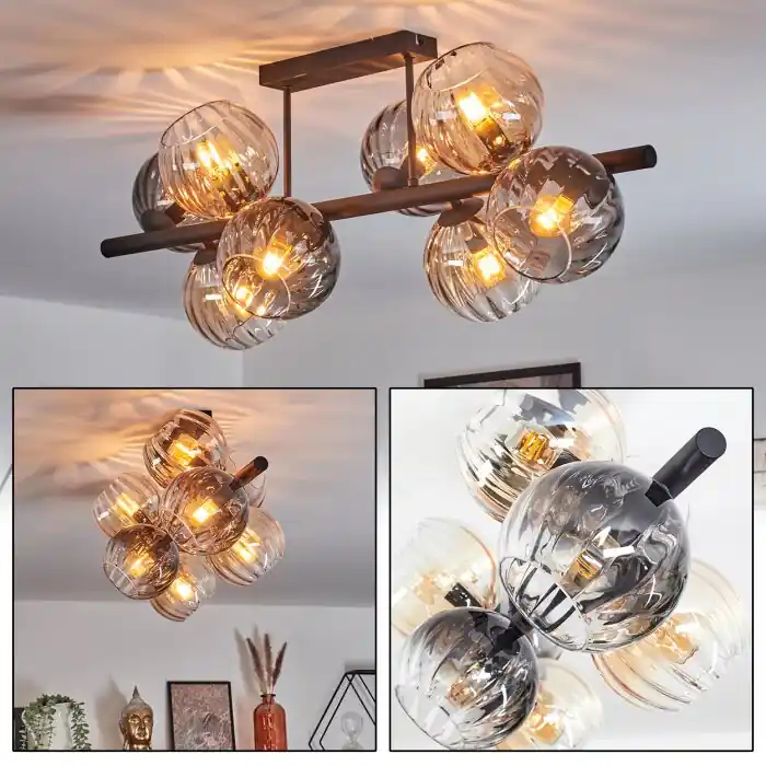 Koyoto Plafondlamp, Kogellampje Amber, Duidelijk, Rookkleurig, 8-lichts Hete Deal