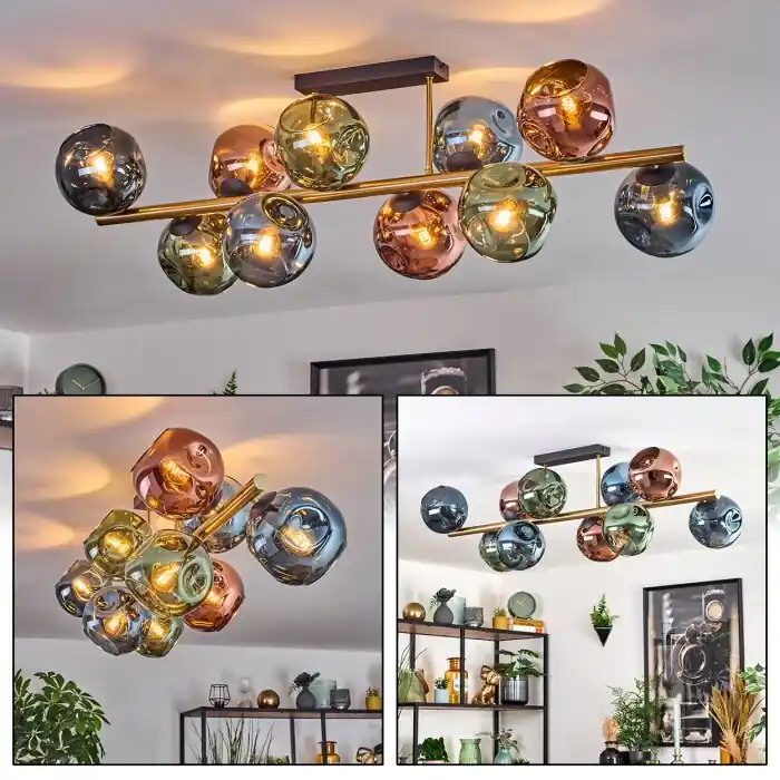 Ripoll Plafondlamp, Kogellampje Goud, Zwart, 10-lichts Koop Online
