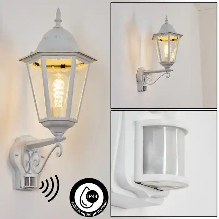Hongkong Wandlamp voor buiten, Wandlamp Wit, 1-licht, Bewegingsmelder Tijdelijk Beschikbaar