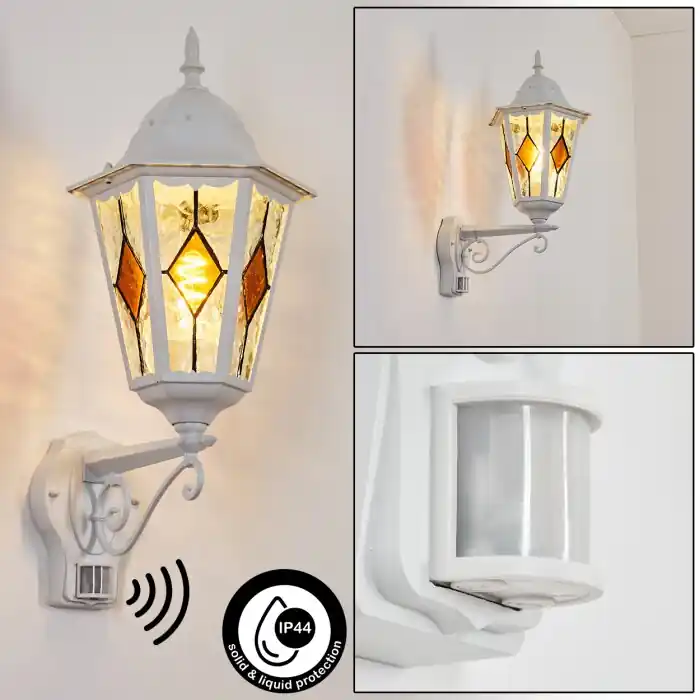 Hongkong Wandlamp voor buiten, Wandlamp Wit, 1-licht, Bewegingsmelder Veilige Betaling