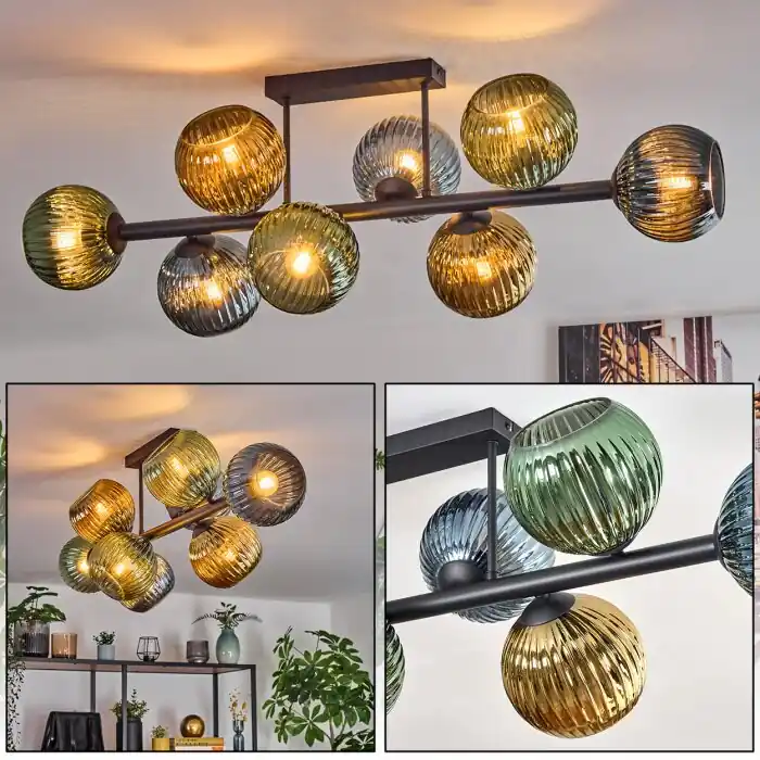 Direct Verzonden Koyoto Plafondlamp, Kogellampje Blauw, Goud, Groen, 8-lichts