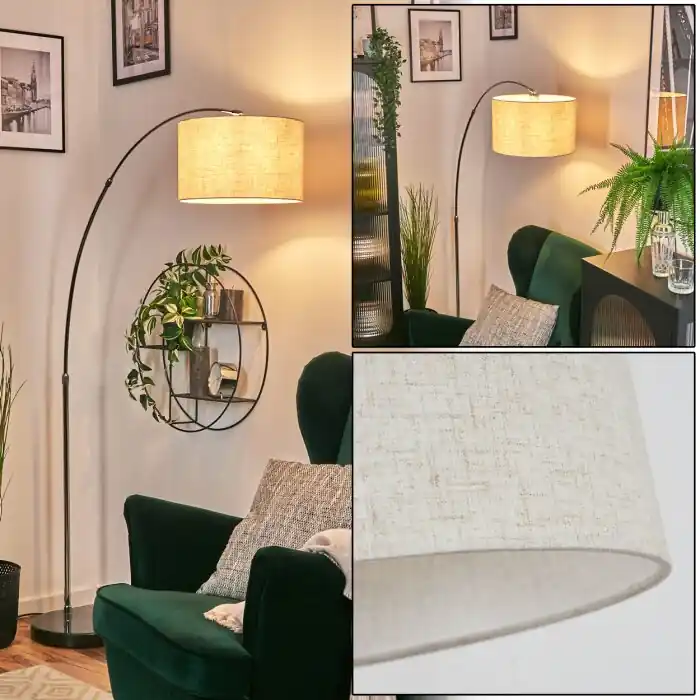 Beperkt Aanbod Bassagoda Staande lamp, Booglampen Chroom, Zwart, 1-licht, Stoffen lampenkap