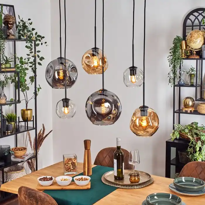 Gecertificeerd Ripoll Hanglamp, Kogellampje, Hanglamp Amber, Duidelijk, Rookkleurig, 6-lichts