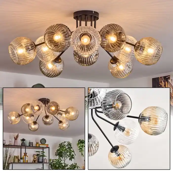 Direct Verzonden Ripoll Plafondlamp, Kogellampje Amber, Duidelijk, Rookkleurig, 10-lichts