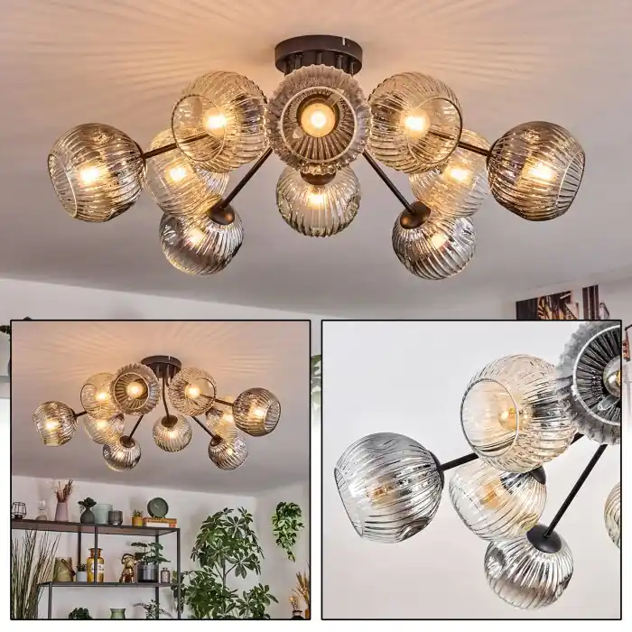 Superprijs Ripoll Plafondlamp, Kogellampje Amber, Duidelijk, Rookkleurig, 10-lichts