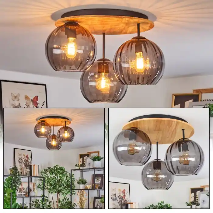 Bestseller Koyoto Plafondlamp, Kogellampje 40 cm Natuurlijke kleuren, Zwart, 3-lichts