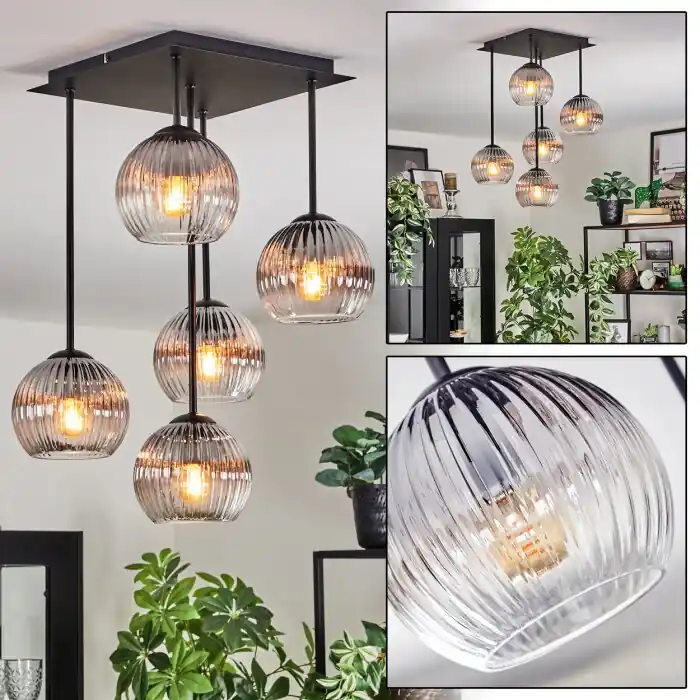 Voordeelprijs Koyoto Plafondlamp, Kogellampje Duidelijk, Rookkleurig, 5-lichts