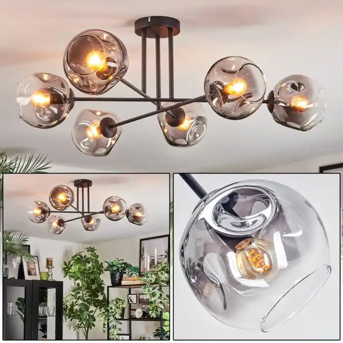 Veilige Betaling Ripoll Plafondlamp, Kogellampje Duidelijk, Rookkleurig, 6-lichts