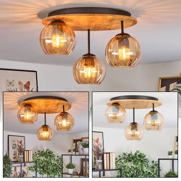 Koyoto Plafondlamp, Kogellampje 40 cm Natuurlijke kleuren, Zwart, 3-lichts Seizoensaanbieding