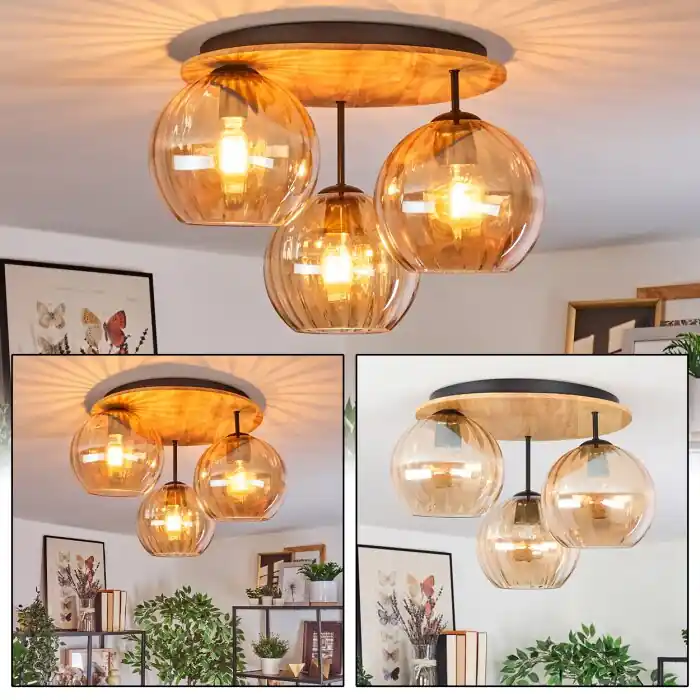 Gereduceerde Prijs Koyoto Plafondlamp, Kogellampje 40 cm Natuurlijke kleuren, Zwart, 3-lichts