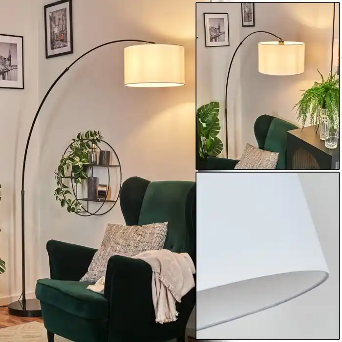 Bassagoda Staande lamp, Booglampen Chroom, Zwart, 1-licht, Stoffen lampenkap Koopje
