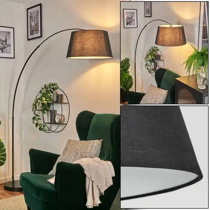 Bassagoda Staande lamp, Booglampen Chroom, Zwart, 1-licht, Stoffen lampenkap Laatste Versie