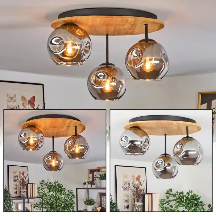 Ripoll Plafondlamp, Kogellampje Natuurlijke kleuren, Zwart, 3-lichts Tijdelijk Beschikbaar