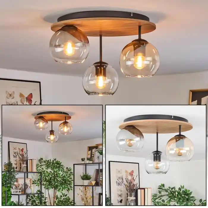 Beperkt Aanbod Koyoto Plafondlamp, Kogellampje 40 cm Natuurlijke kleuren, Zwart, 3-lichts