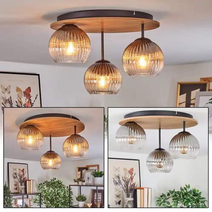 Koyoto Plafondlamp, Kogellampje 40 cm Natuurlijke kleuren, Zwart, 3-lichts Betrouwbaar