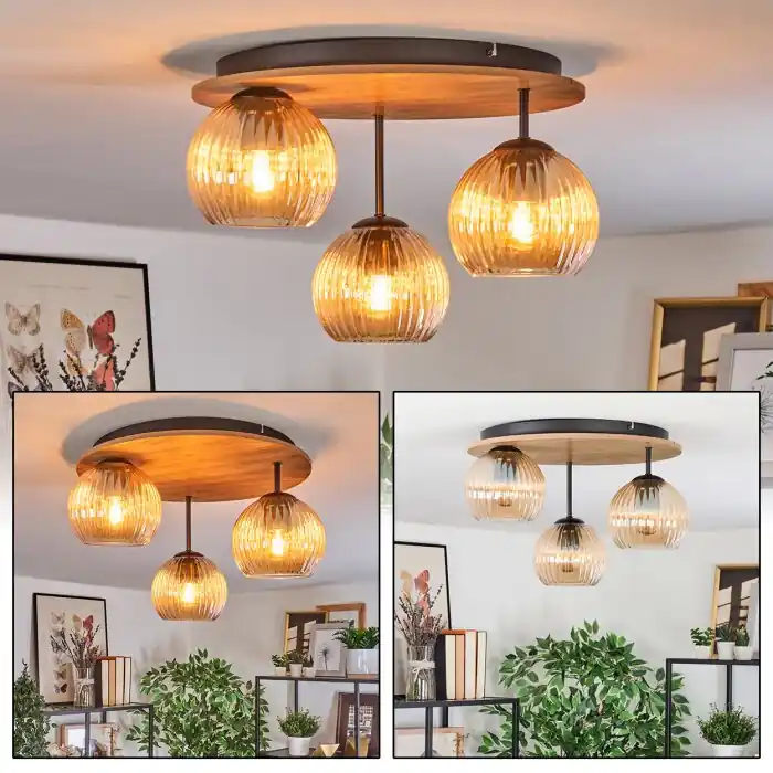 Koyoto Plafondlamp, Kogellampje 40 cm Natuurlijke kleuren, Zwart, 3-lichts Direct Verzonden