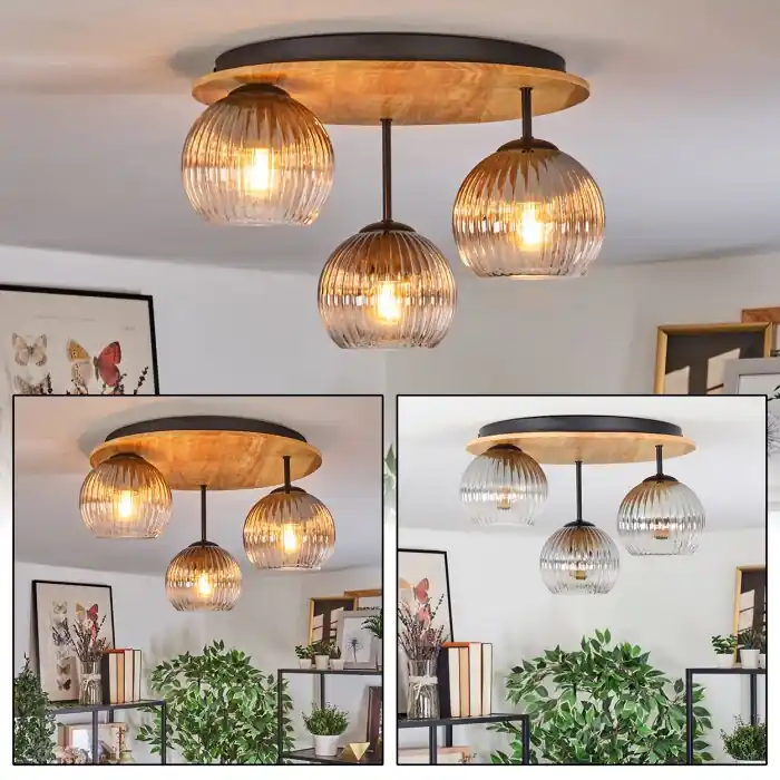 Nu Kopen Koyoto Plafondlamp, Kogellampje 40 cm Natuurlijke kleuren, Zwart, 3-lichts