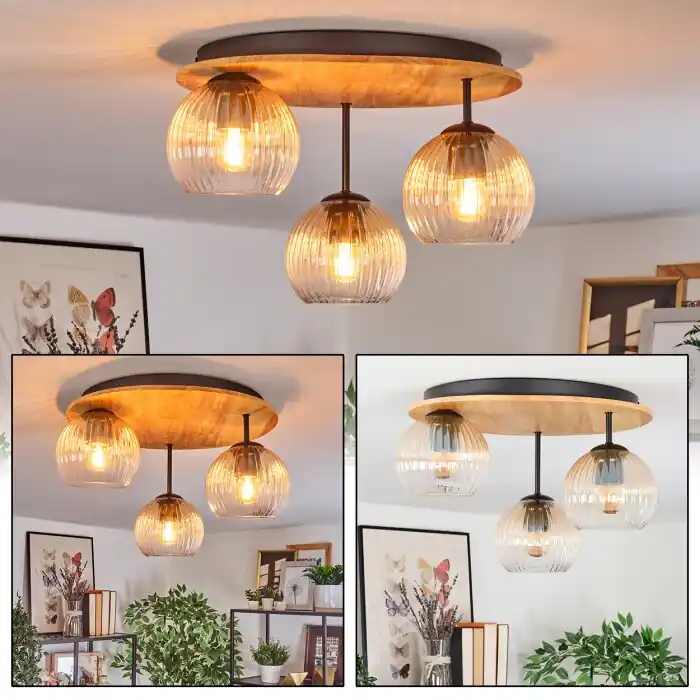 Koyoto Plafondlamp, Kogellampje 40 cm Natuurlijke kleuren, Zwart, 3-lichts Snelle Levering