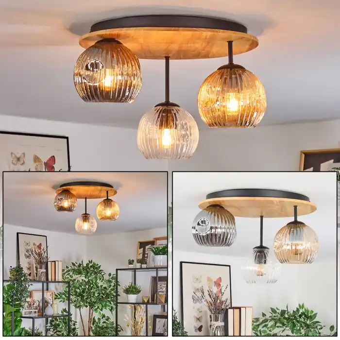 Must-Have Ripoll Plafondlamp, Kogellampje Natuurlijke kleuren, Zwart, 3-lichts