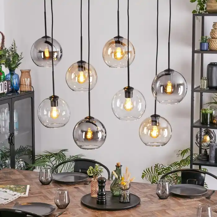 Koyoto Hanglamp, Kogellampje, Hanglamp Amber, Duidelijk, Rookkleurig, 8-lichts Beperkte Voorraad