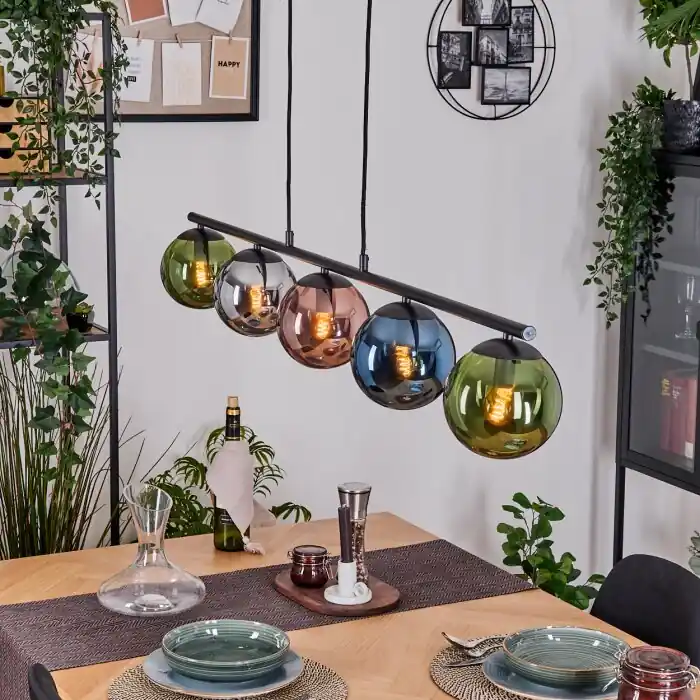 Rechtstreeks Van De Fabrikant Gastor Hanglamp, Kogellampje, Hanglamp Blauw, Chroom, Groen, Koperkleurig, Rookkleurig, 5-lichts