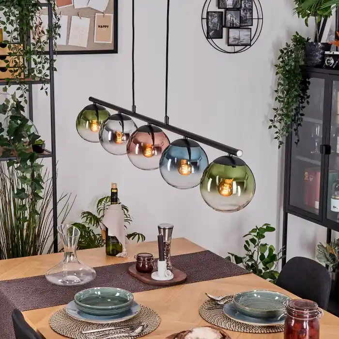 Must-Have Gastor Hanglamp, Kogellampje, Hanglamp Blauw, Chroom, Groen, Duidelijk, Koperkleurig, Rookkleurig, 5-lichts