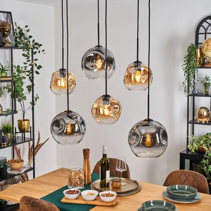 Goedkoop Ripoll Hanglamp, Kogellampje, Hanglamp Amber, Duidelijk, Rookkleurig, 6-lichts