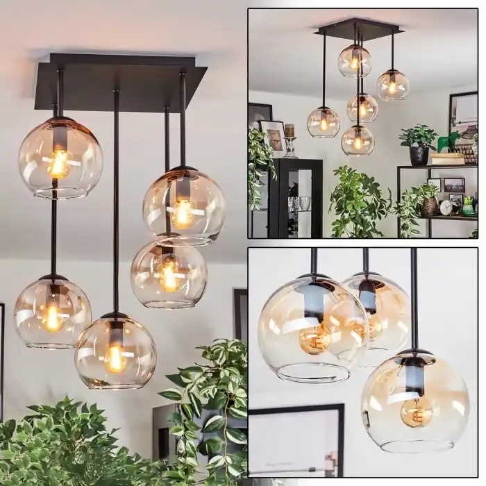 Laatste Versie Koyoto Plafondlamp, Kogellampje Amber, Duidelijk, 5-lichts