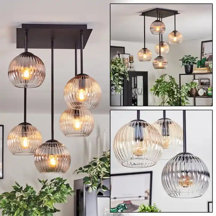 Tijdelijk Beschikbaar Koyoto Plafondlamp, Kogellampje Amber, Duidelijk, Rookkleurig, 5-lichts