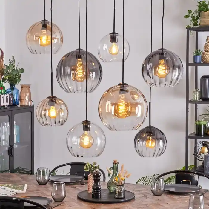 Koyoto Hanglamp, Kogellampje, Hanglamp Antraciet, Zilver, Wit, 8-lichts Must-Have