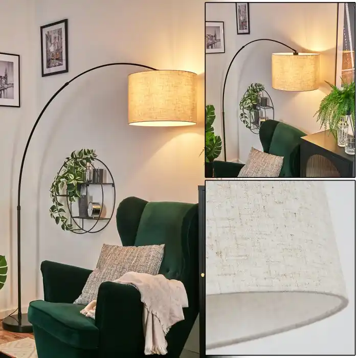 Bassagoda Staande lamp, Booglampen Zwart, 1-licht, Stoffen lampenkap Direct Beschikbaar